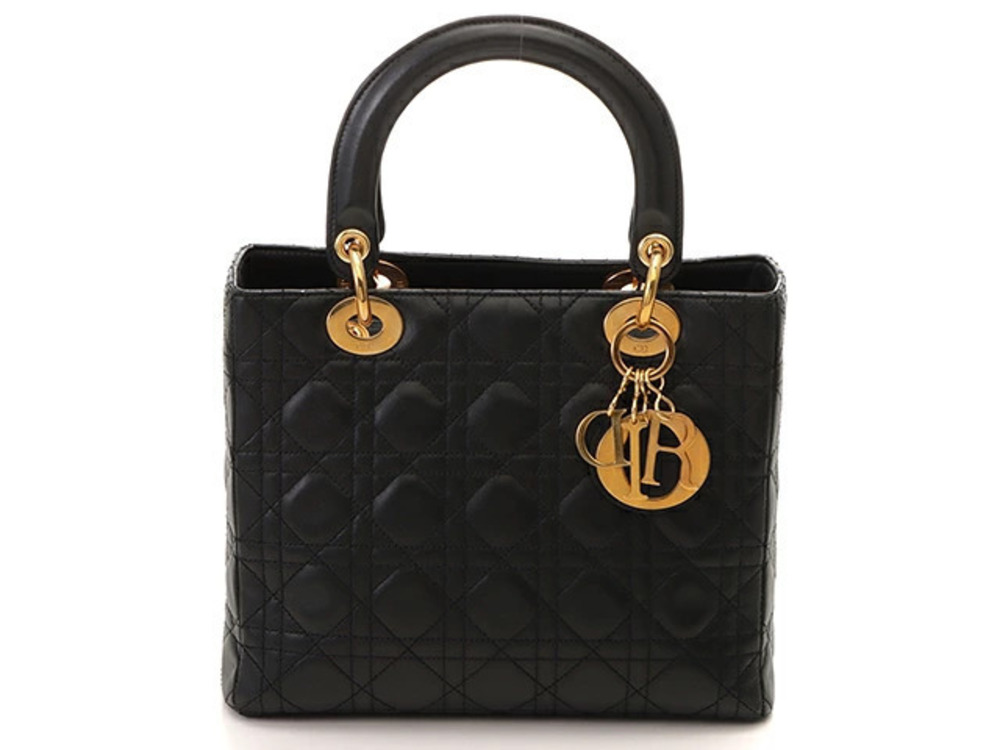 Christian Dior Lady Cannage Handbag Black Gold